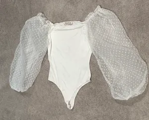Jealous Tomato White long sleeve Bodysuit puff sleeve thumbnail 1