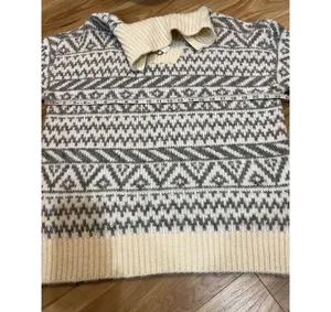 Aerie NWT Gray Cream Wool Blend 1/4 Zip Pullover Sweater Oversized XS thumbnail 7