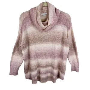 American Eagle Tan Cream Pink Striped Cowl Neck Hi Low Oversized Sweater Size XS thumbnail 2