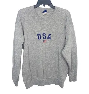 Vintage USA embroidered sweatshirt gray 90s large thumbnail 1