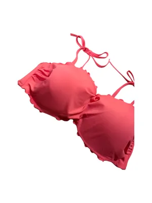Shade & Shore Women’s 38C Coral Pink Ruffle Underwire Bikini Top NWT thumbnail 2