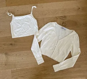 Zara - Sleeveless Cami & V Neck Cardigan Set in Cream thumbnail 1