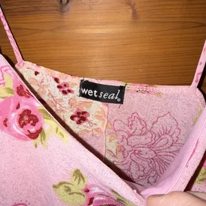 Y2K Wet Seal Pink Floral Tank Top Asymmetrical Lettuce Hem Fairy Mesh Medium thumbnail 4
