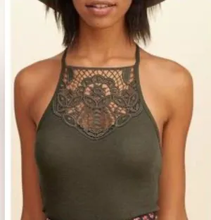 Mudd Olive Lace Halter Top M thumbnail 1