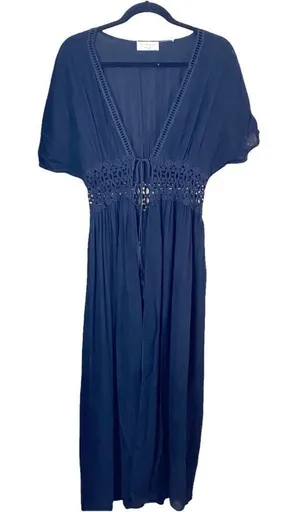 Lavender Field Long Black Kimono Open Front Cover Up thumbnail 1