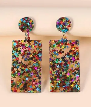 Multicolored Star Resin Rectangle Drop Earrings thumbnail 1