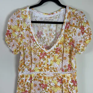 Idyllwind Floral Crochet Trim Pocketed Mini Dress‎ Size Medium thumbnail 2