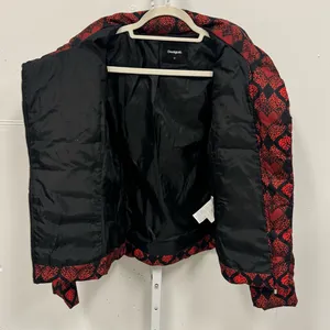 Desigual Heart Pattern‎ Down Feather Puffer Jacket High Neck Assymetric Zip thumbnail 4