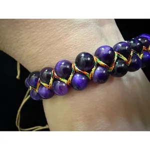 Purple Cat's Eye Glass Double Row Shamballa Bracelet - Color Shift thumbnail 4