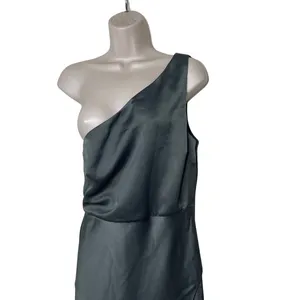 BHLDN Dylan One-Shoulder Satin Side-Slit Gown Green sz 8 thumbnail 4