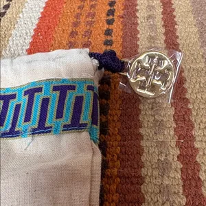 Tory Burch Canvas Shoe or Bag Dust Bag with Drawstring Logo Charm Beige thumbnail 2
