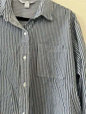 Old Navy Blue White Stripe 100% Cotton Shirt Large Coastal Nautical Preppy thumbnail 3