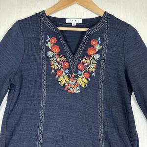 Anthropologie THML Womens Dress Sz S Embroidered Floral Boho Bell‎ Sleeves thumbnail 2