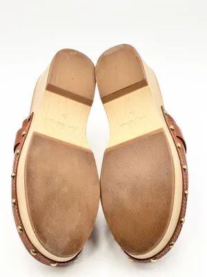 Sam Edelman Tan Leather Clog Mules with Gold Chain Accent Size 7.5 thumbnail 12