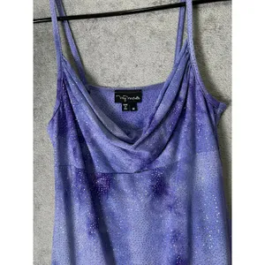 Vintage Y2K Purple Glitter Cowl Neck Mini Dress Spaghetti Strap Party Clubwear thumbnail 2