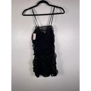 Auden Womens Black Ruched Mesh Chemise Nightgown‎ Adjustable Straps Size M NEW thumbnail 2