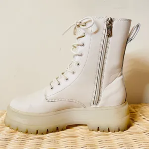 Stradivarius Cream Lace Up Leather Boots Size 38 (8) thumbnail 3