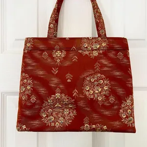 Vintage 90s Asian Boho Retro Orange Gold Top Handle Tapestry Mini Bag thumbnail 2