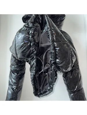 Azalea Wang Black Metallic Bomber Puffer Winter Coat Medium Jacket Shiny LIKEnew thumbnail 3