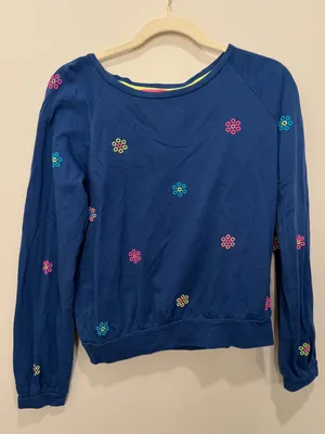 Lilly‎ Pulitzer Blue Embroidered Floral Sweatshirt Size Small thumbnail 1