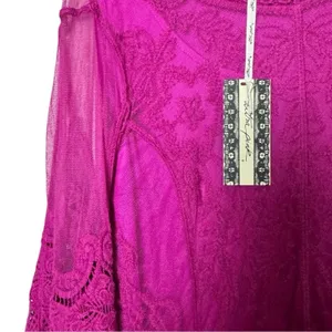 Ultra Pink Women's Lace Flowy Sleeve Lined Blouse Sz S NWT thumbnail 2
