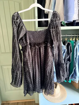 American Eagle Black Sheer Long-Sleeve Mini Dress thumbnail 3