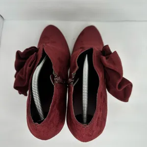 Call it Spring Womens size 9 Vegan Suede Heel Booties Ruffle Shoes Red 4 inch thumbnail 5