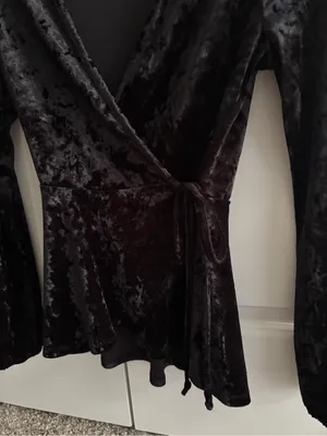 Velvet Wrap Tie Blouse - Black🖤 thumbnail 4