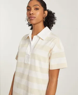 Everlane Organic Cotton Polo Dress Cashew/White Stripe Short Sleeve S NWT thumbnail 3