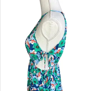 Aakaa green floral maxi dress halter side cutouts summer tiered feminine medium thumbnail 5