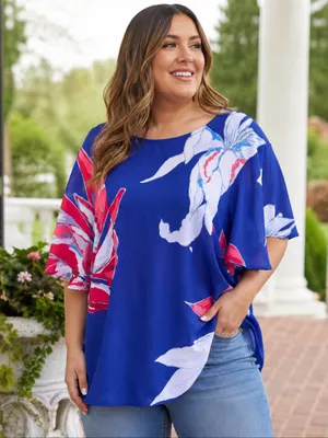 Gibson Latimer Vibrant Floral Flutter Sleeve Blouse thumbnail 1