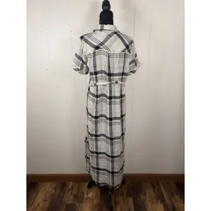 Anthropologie Cloth & Stone Hannah Shirtdress M Plaid‎ Short Sleeve Belted White thumbnail 3