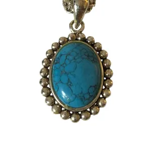 Vintage Faux Turquoise Necklace Clip On Earrings Set Southwestern Boho 18" thumbnail 4