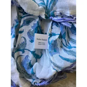 Roller Rabbit Blue Floral Block Print Cotton Tunic Top Tassels Womens Medium thumbnail 5