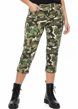 Venus Green Camo Cropped Stretch Cotton Blend Denim 10‎ Grunge Streetwear thumbnail 1
