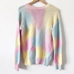 LoveShackFancy Naveen Alpaca Blend Pastel Tie Dye V-Neck Oversized Cozy Sweater thumbnail 9
