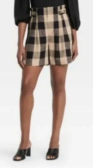 Womens Who What Wear Black Checker Print Paperbag Linen City Chic Shorts Sz 10 thumbnail 1