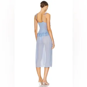 Free People‎ Kiki Peplum Sheer Ruffed Lace Trims MIDI Slip Dress xs thumbnail 2