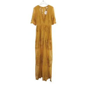 Anthropologie Sohcue Mustard Yellow Sheer Lace V-Neck Maxi Dress Small NWT thumbnail 3