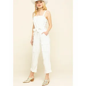Free People Go West Utility Jumpsuit White Cargo Sleeveless Cutout Back‎ Small thumbnail 3