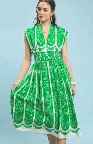 Umgee Sleeveless Smocked Midi Dress - Island Green - Medium thumbnail 1