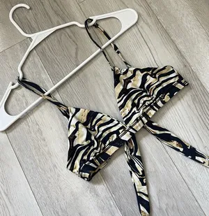 Skatie Bikini Top marble zebra print triangle womens Black Gold small swim beach thumbnail 1