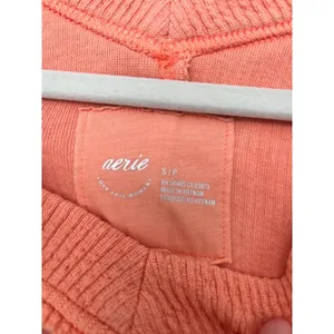 AERIE Wonder Textured V-Neck Sweatshirt Women Small Peach Waffle‎ Knit Oversized thumbnail 8