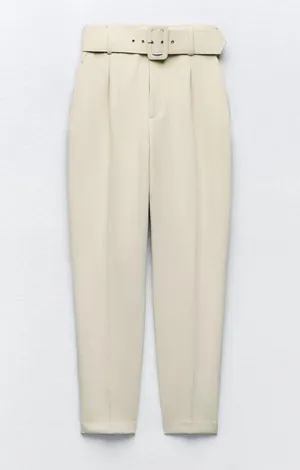 ZARA ecru high waisted belted fabric pants blogger favorite thumbnail 9