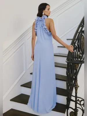 NWT Few Moda Marie Dress size Small S dusty blue ruffle maxi halter o.p.t thumbnail 3