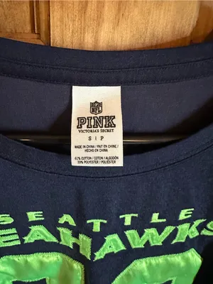 PINK Victoria's Secret nfl Seattle Seahawks Navy & Neon Green Tee Oversized Smal thumbnail 5