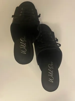 NW Diva Black Lace-Up Open-Back Mule Heels thumbnail 3
