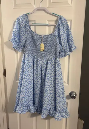 JODIFL Blue White Smocked Dress thumbnail 1