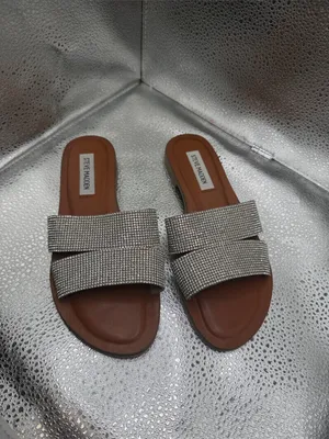 Steve Madden Brown Footbed Silver Crystal Double-Strap Slide Sandals thumbnail 3