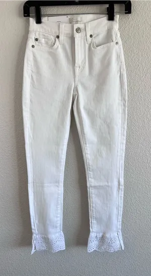 NWT 7 For All Mankind Gwenevere Ankle Skinny Eyelet Jeans White 23 thumbnail 1